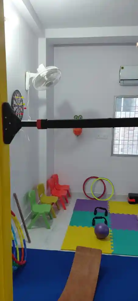 Sensory and motor-play equipment set up in the activity room at Rajeev Nagar, Patna